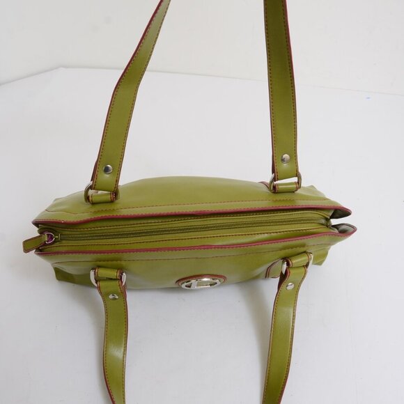 Nine West Green Pink Vegan Leather Satchel Handbag Purse - Picture 6 of 14